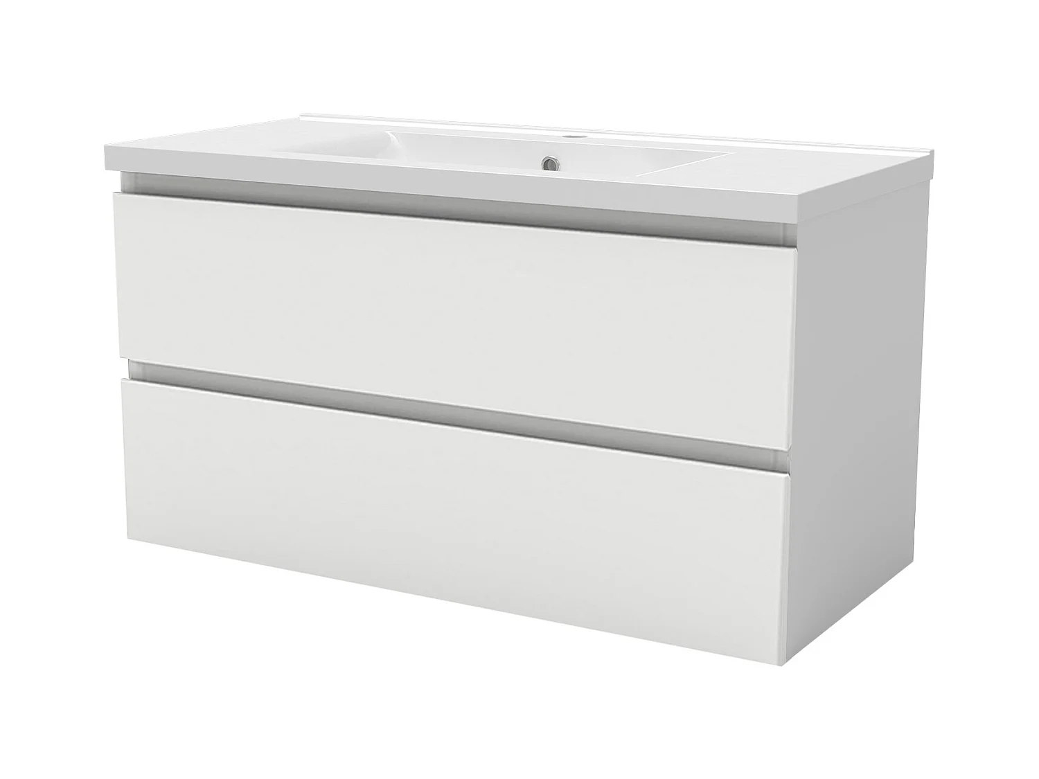 Mueble de baño flotante con lavabo, 99 x 44.5 x 52 cm, Blanco Mate,Con 2 Cajones, Muebles de Alta Calidad, AICA