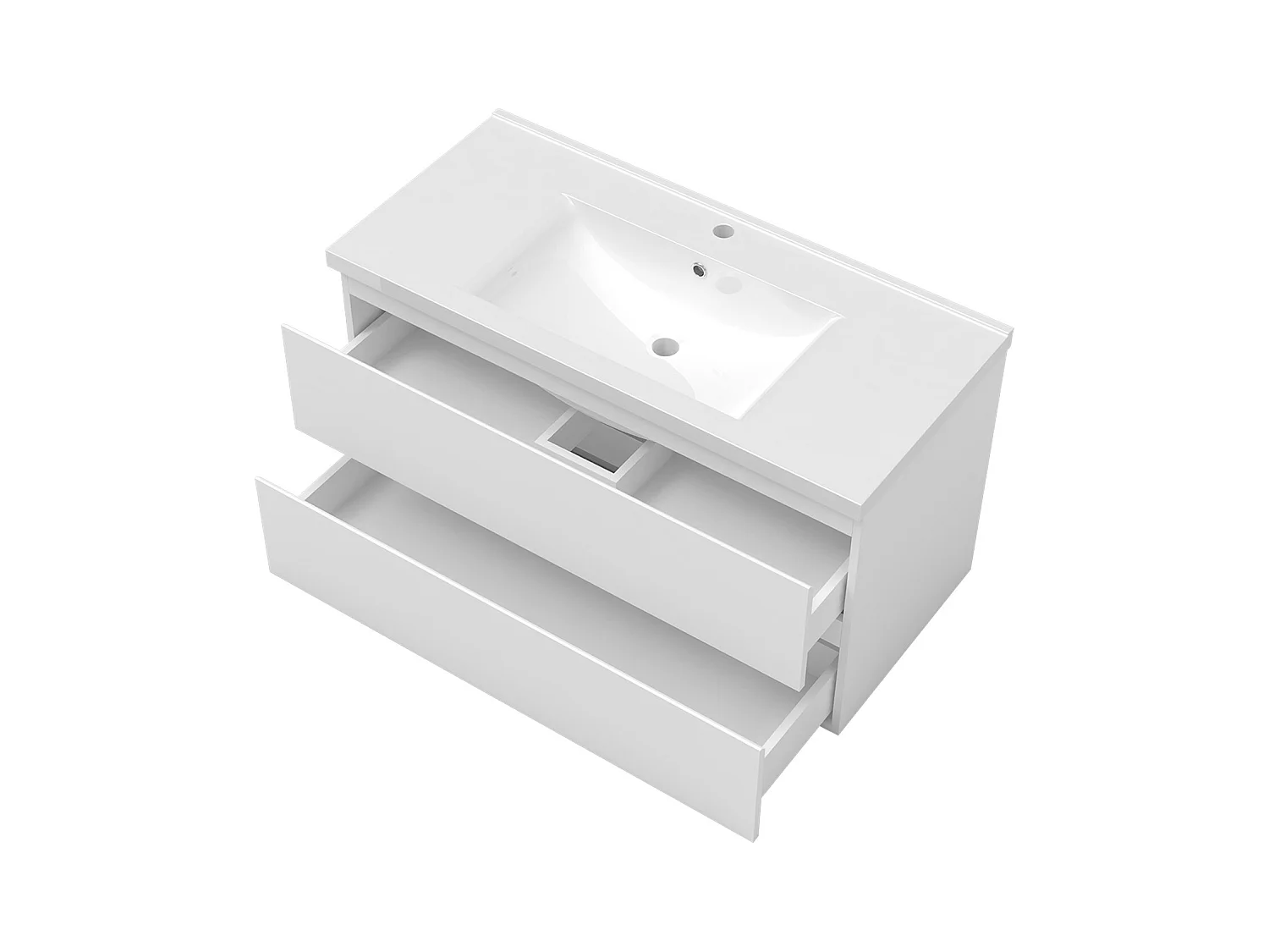 Mueble de baño flotante con lavabo, 99 x 44.5 x 52 cm, Blanco Mate,Con 2 Cajones, Muebles de Alta Calidad, AICA