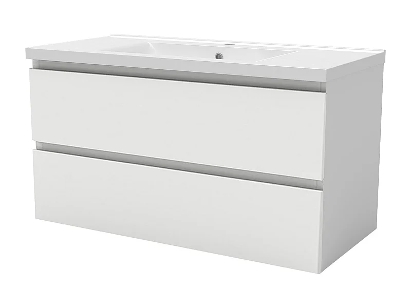 Mueble de baño flotante con lavabo, 99 x 44.5 x 52 cm, Blanco Mate,Con 2 Cajones, Muebles de Alta Calidad, AICA