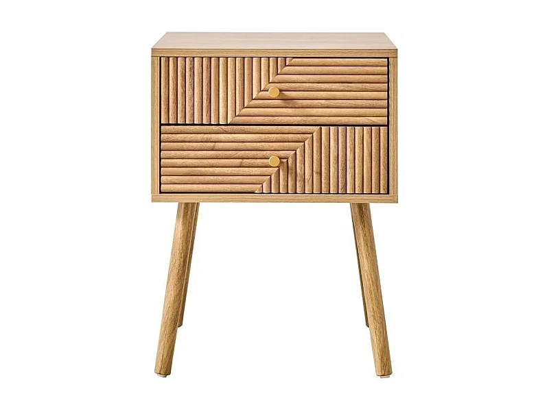 Mesita de noche 2 cajones con frentes efecto lamas en L, L45 cm - EDEN