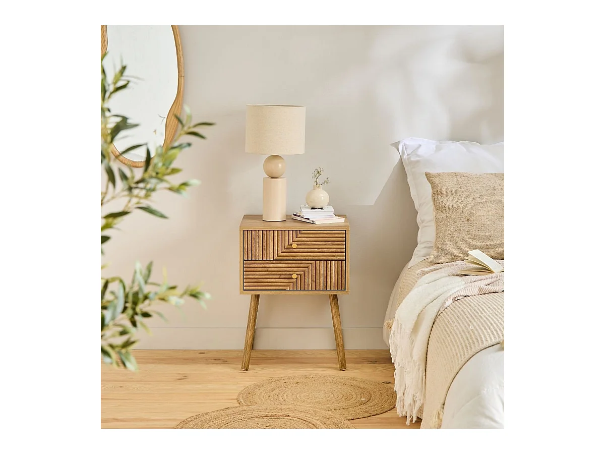 Chevet 2 tiroirs avec façades lamellées EDEN
