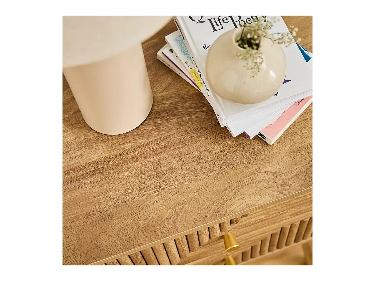 Chevet 2 tiroirs avec façades lamellées EDEN