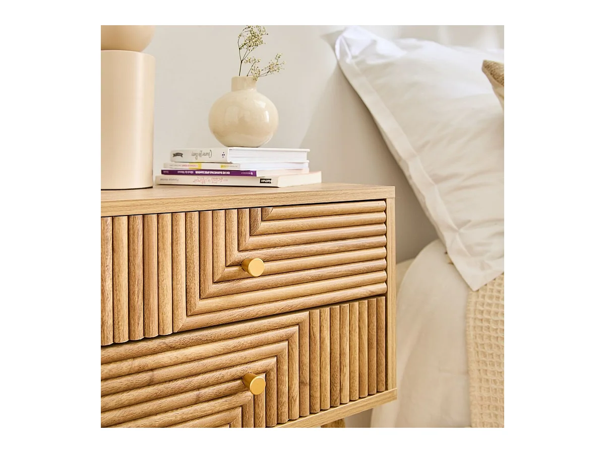 Chevet 2 tiroirs avec façades lamellées EDEN