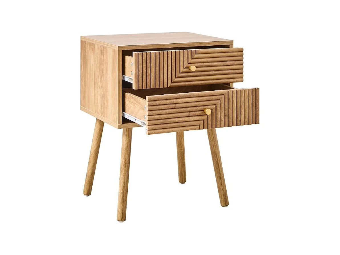 Chevet 2 tiroirs avec façades lamellées EDEN