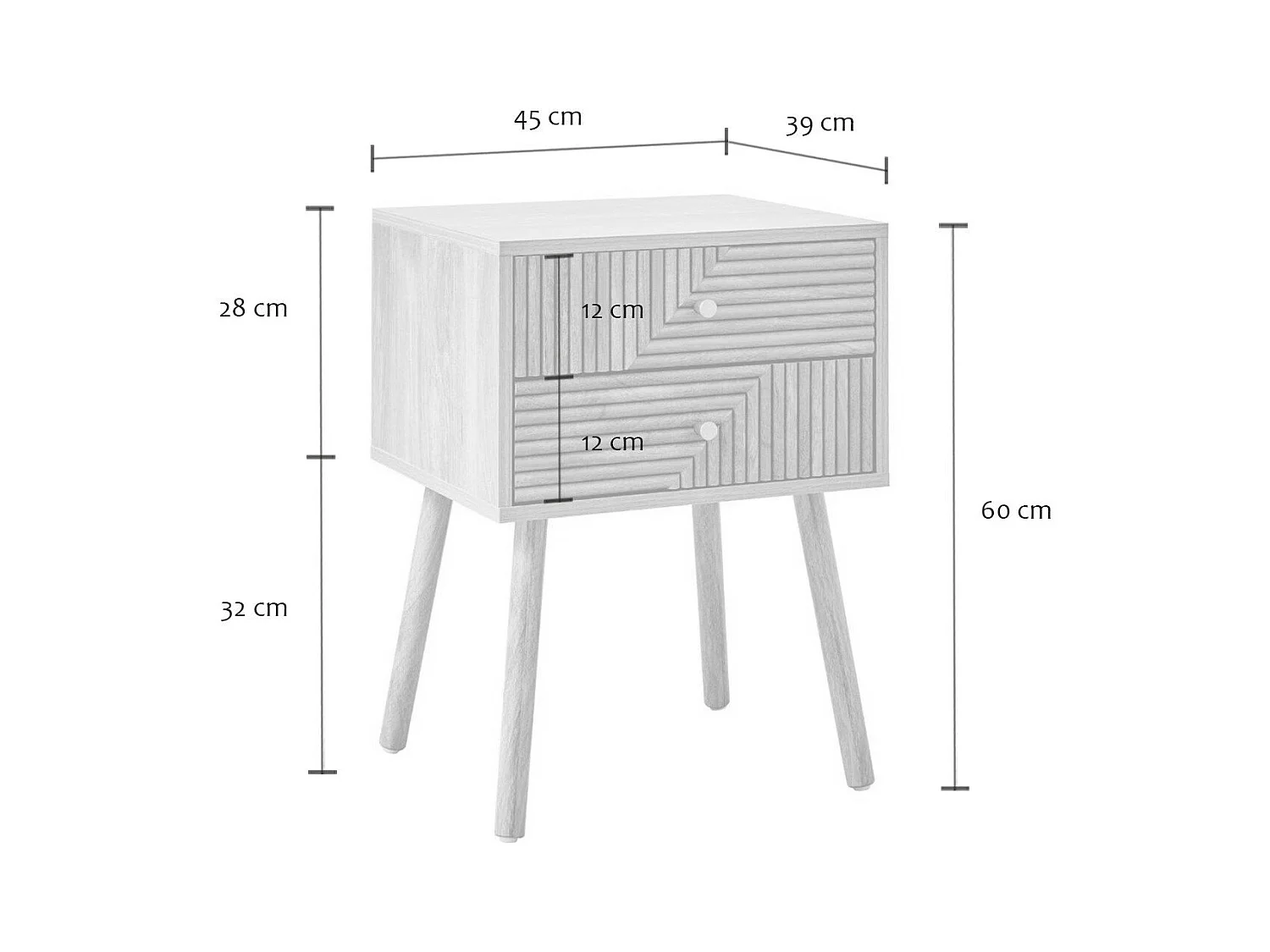 Chevet 2 tiroirs avec façades lamellées EDEN