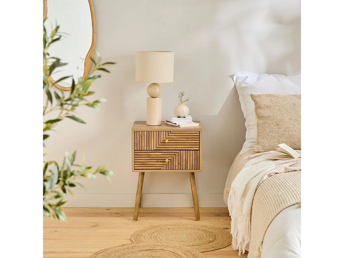 Chevet 2 tiroirs avec façades lamellées EDEN