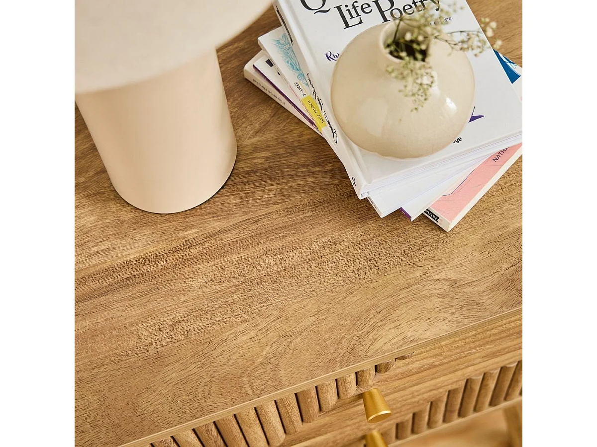 Chevet 2 tiroirs avec façades lamellées EDEN