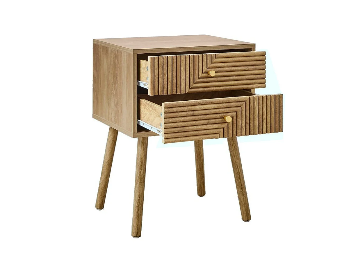 Chevet 2 tiroirs avec façades lamellées EDEN