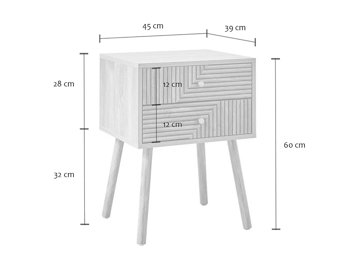 Chevet 2 tiroirs avec façades lamellées EDEN