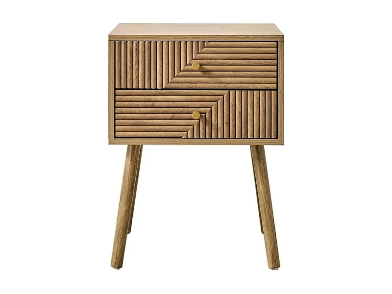 Comodino 2 cassetti con frontali effetto doghe a L, L45 cm - EDEN