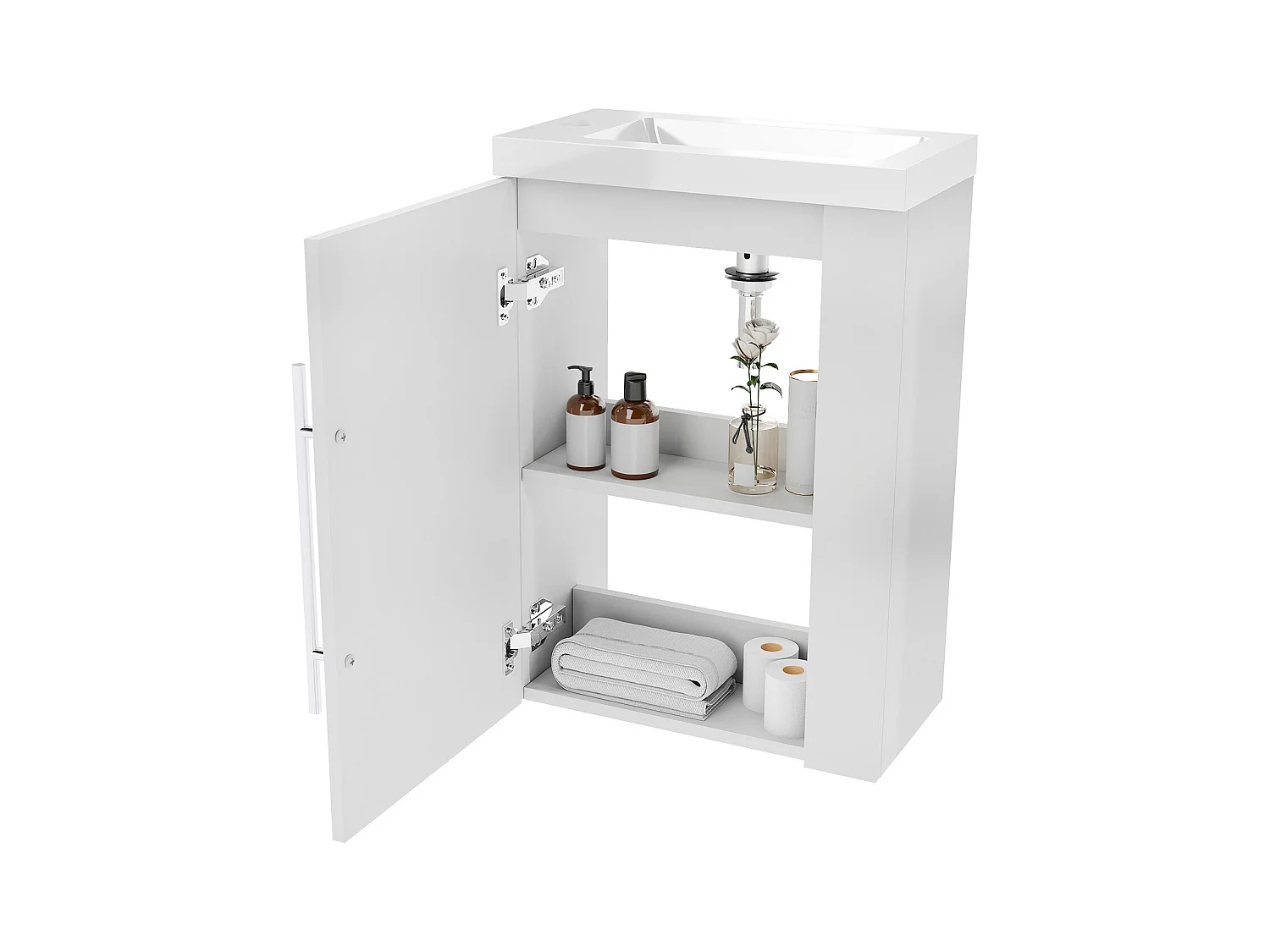 Mueble de baño flotante con lavabo, 44 x 23 x 60 cm,Color Roble,1 puerta con tirador, Muebles de Alta Calidad, AICA