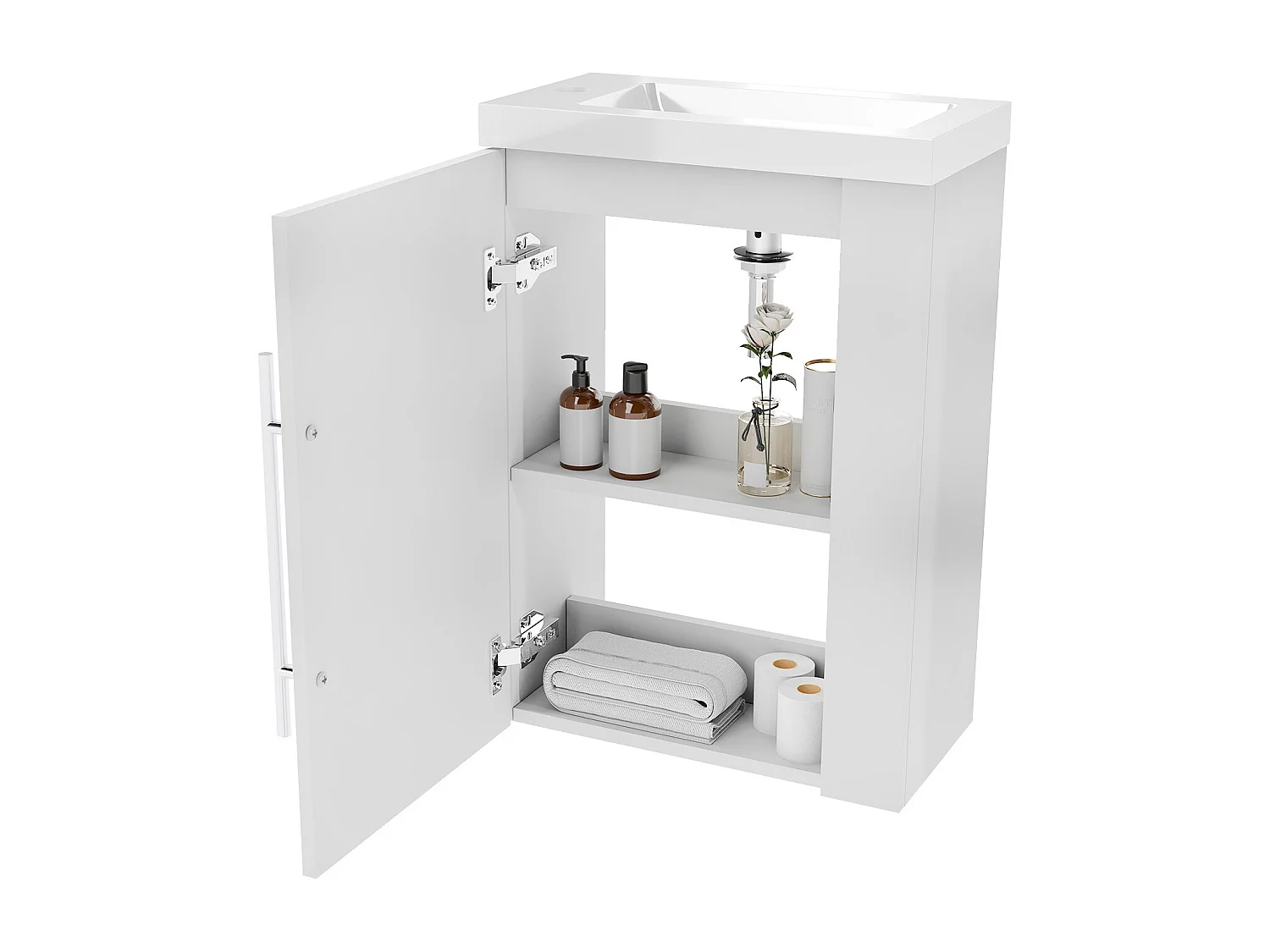 Mueble de baño flotante con lavabo, 44 x 23 x 60 cm,Color Roble,1 puerta con tirador, Muebles de Alta Calidad, AICA