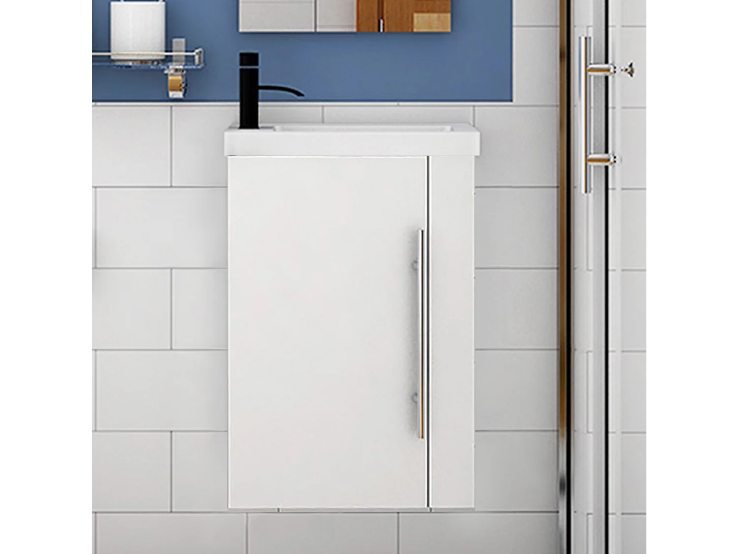 Mueble de baño flotante con lavabo, 44 x 23 x 60 cm,Color Roble,1 puerta con tirador, Muebles de Alta Calidad, AICA