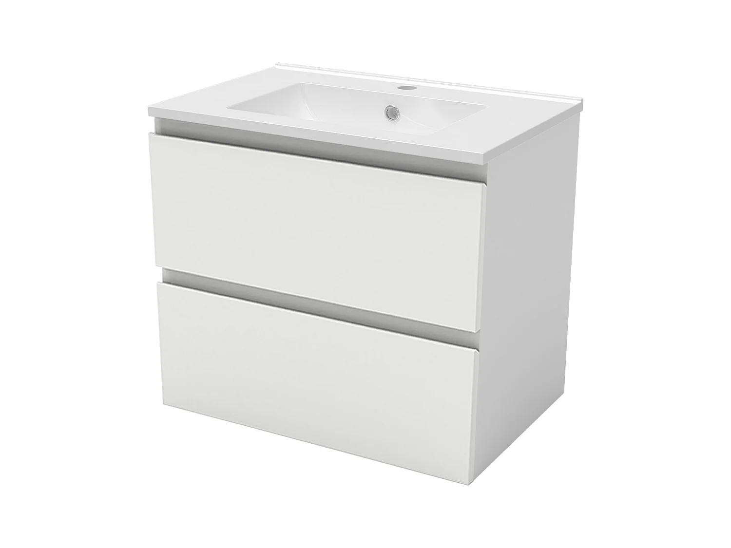 Mueble de baño flotante con lavabo, 60 x 38.5 x 52 cm, Blanco Mate,Con 2 Cajones, Muebles de Alta Calidad, AICA