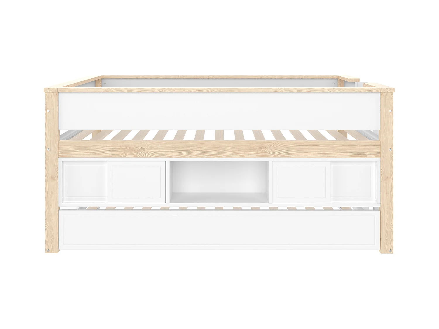 Lit mi-hauteur avec lit gigogne enfant - 90 x 200 cm + 90 x 190 cm - avec rangements - bois - blanc + naturel