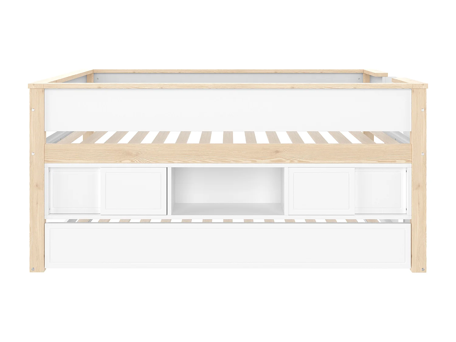 Lit mi-hauteur avec lit gigogne enfant - 90 x 200 cm + 90 x 190 cm - avec rangements - bois - blanc + naturel