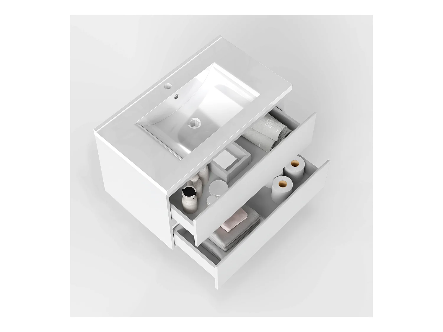 Mueble de baño flotante con lavabo, 79 x 44.5 x 52 cm, Blanco Mate,Con 2 Cajones, Muebles de Alta Calidad, AICA