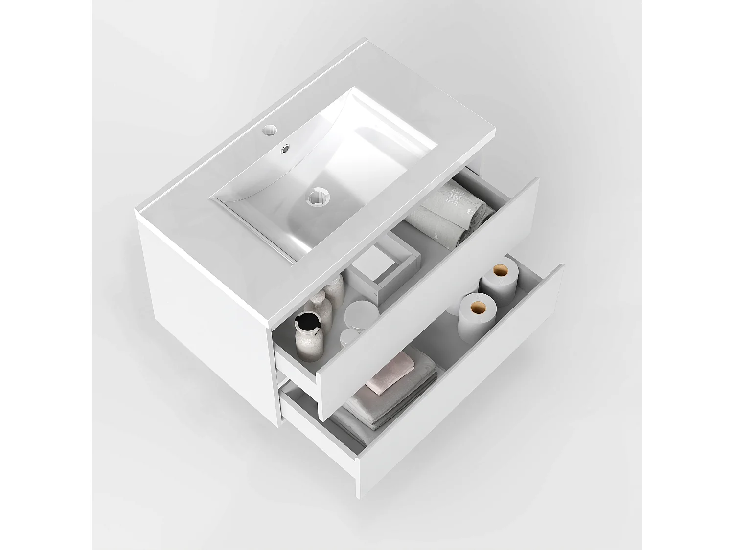 Mueble de baño flotante con lavabo, 79 x 44.5 x 52 cm, Blanco Mate,Con 2 Cajones, Muebles de Alta Calidad, AICA