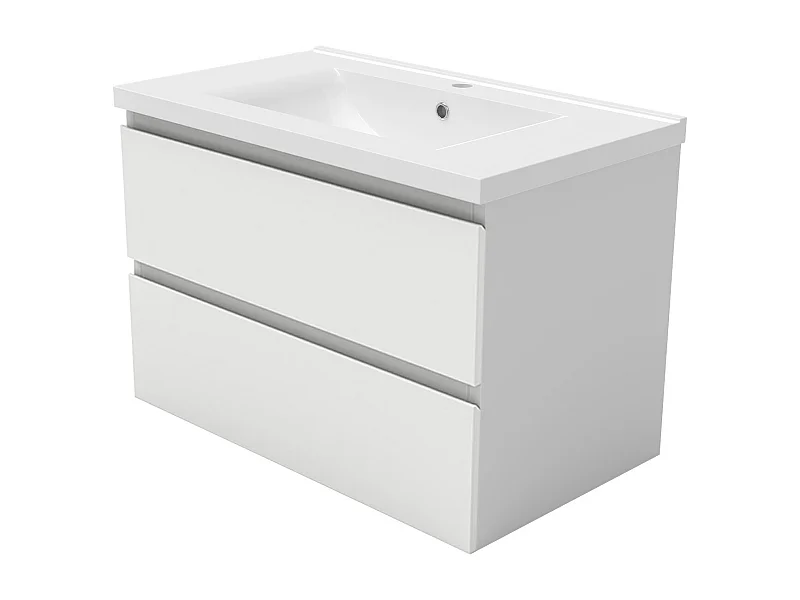 Mueble de baño flotante con lavabo, 79 x 44.5 x 52 cm, Blanco Mate,Con 2 Cajones, Muebles de Alta Calidad, AICA