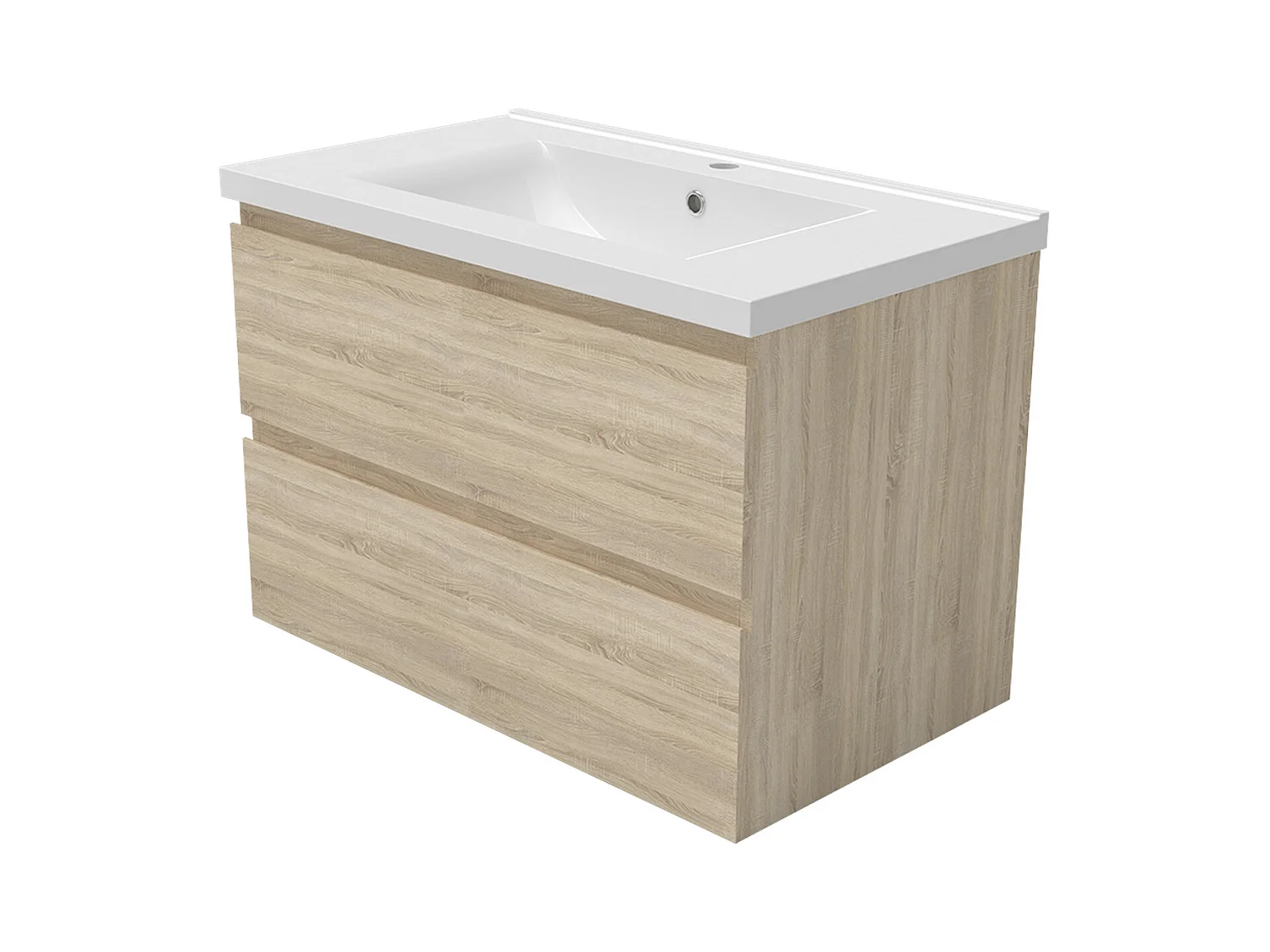 Mueble de baño flotante con lavabo, 79 x 44.5 x 52 cm,Color Roble,Con 2 Cajones, Muebles de Alta Calidad, AICA
