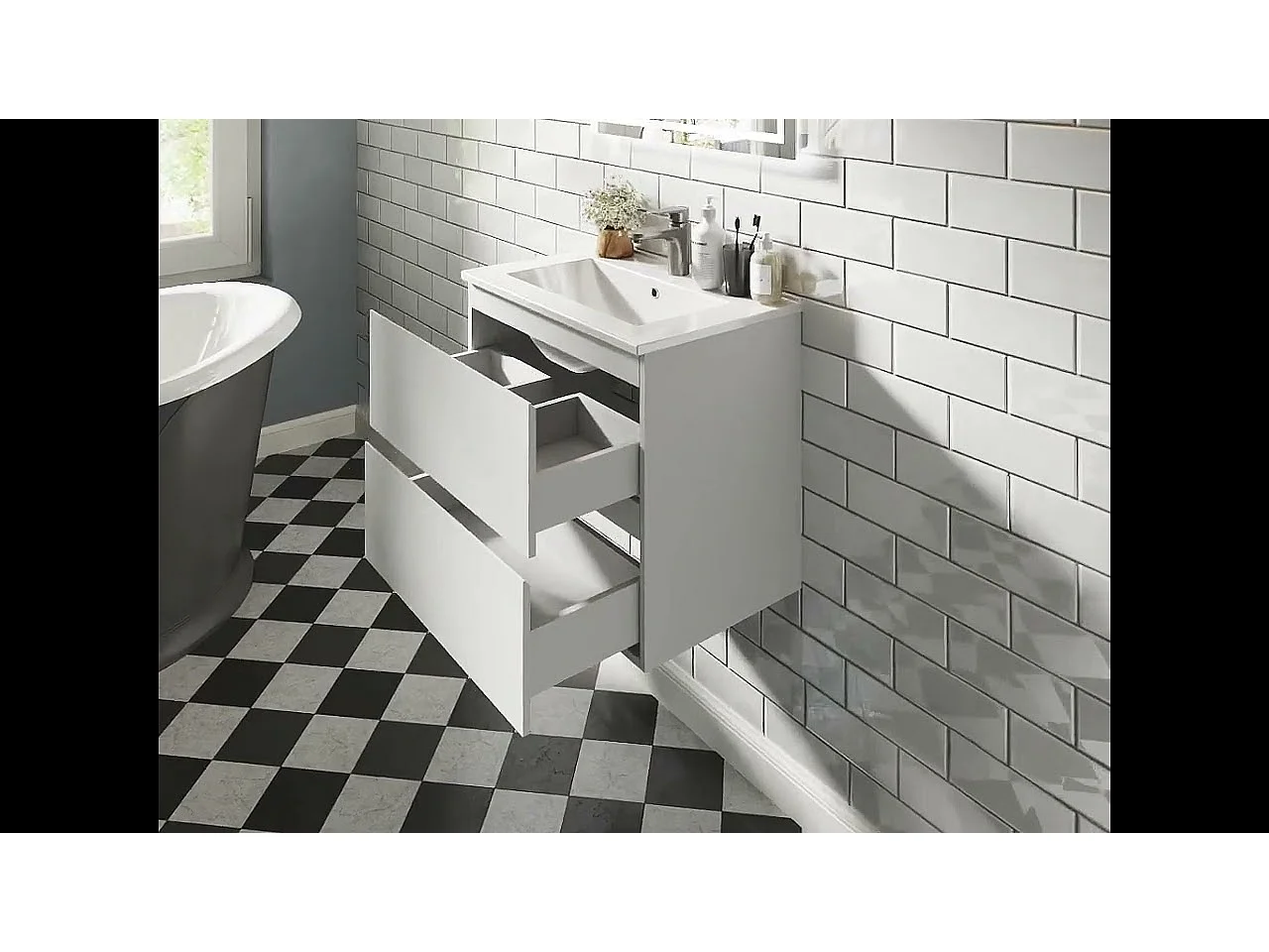 Mueble de baño flotante con lavabo, 79 x 44.5 x 52 cm,Color Roble,Con 2 Cajones, Muebles de Alta Calidad, AICA
