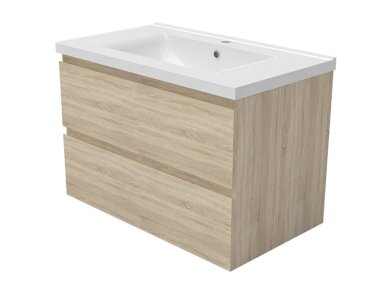 Mueble de baño flotante con lavabo, 79 x 44.5 x 52 cm,Color Roble,Con 2 Cajones, Muebles de Alta Calidad, AICA