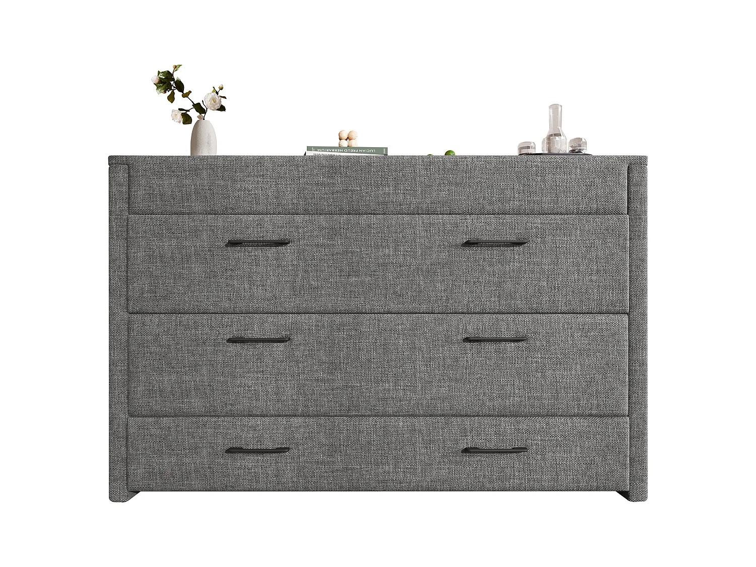 Lit escamotable mobile avec rangement - 140 x 200 cm - avec 1 tiroir + avec USB - plateforme convertible - lin - gris