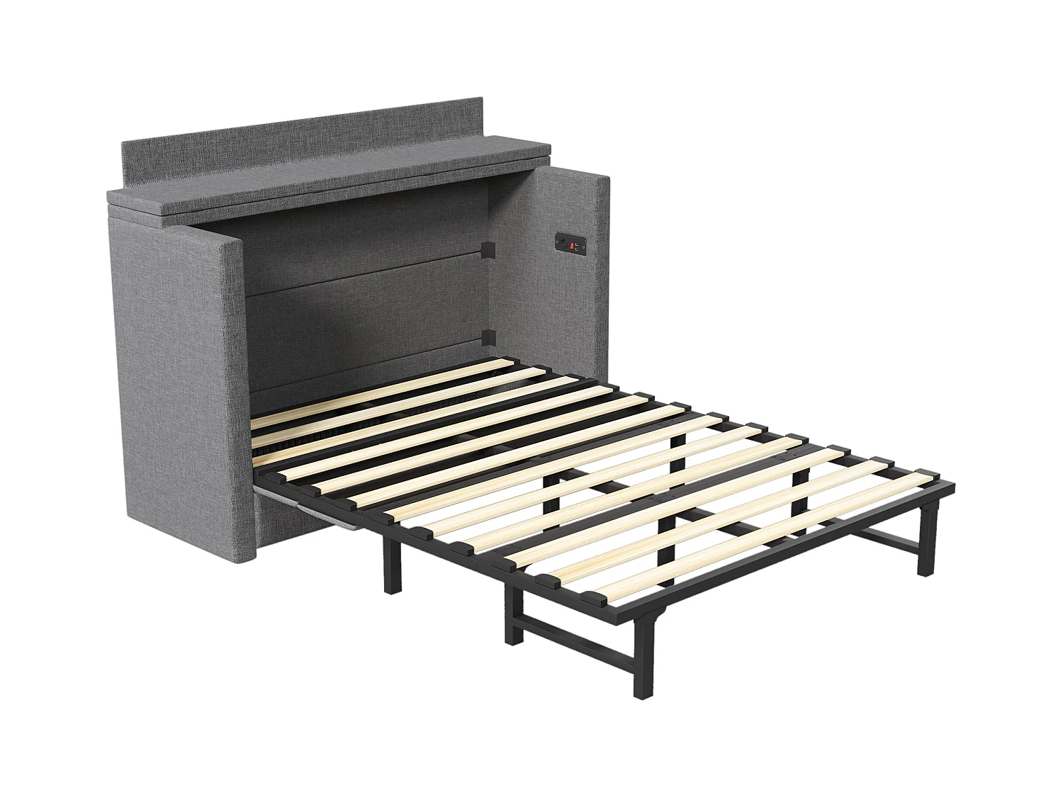 Lit escamotable mobile avec rangement - 140 x 200 cm - avec 1 tiroir + avec USB - plateforme convertible - lin - gris