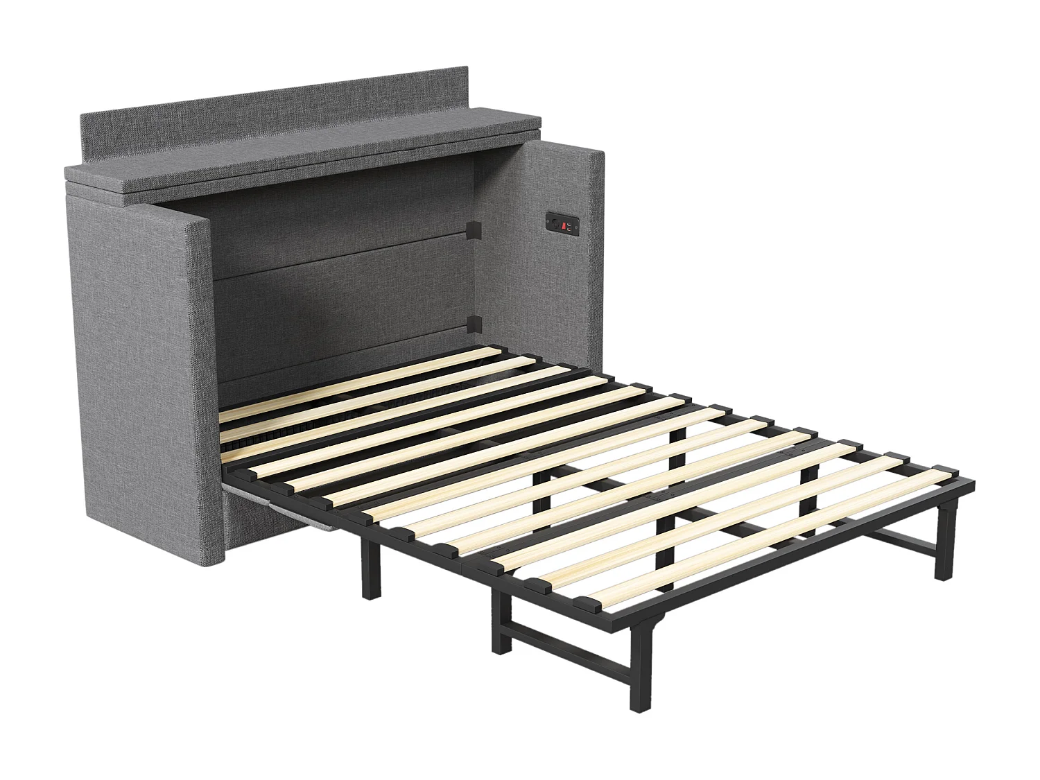 Lit escamotable mobile avec rangement - 140 x 200 cm - avec 1 tiroir + avec USB - plateforme convertible - lin - gris