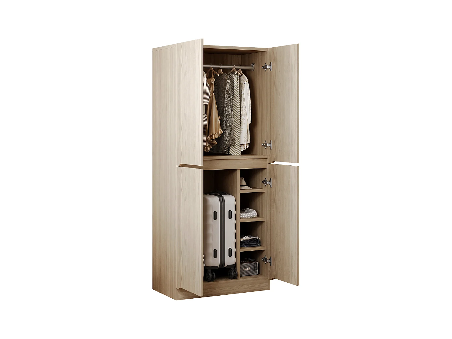 Armoire 70 x 40 x 170 cm - modèle à 2 portes avec compartiment de rangement - bois - naturel
