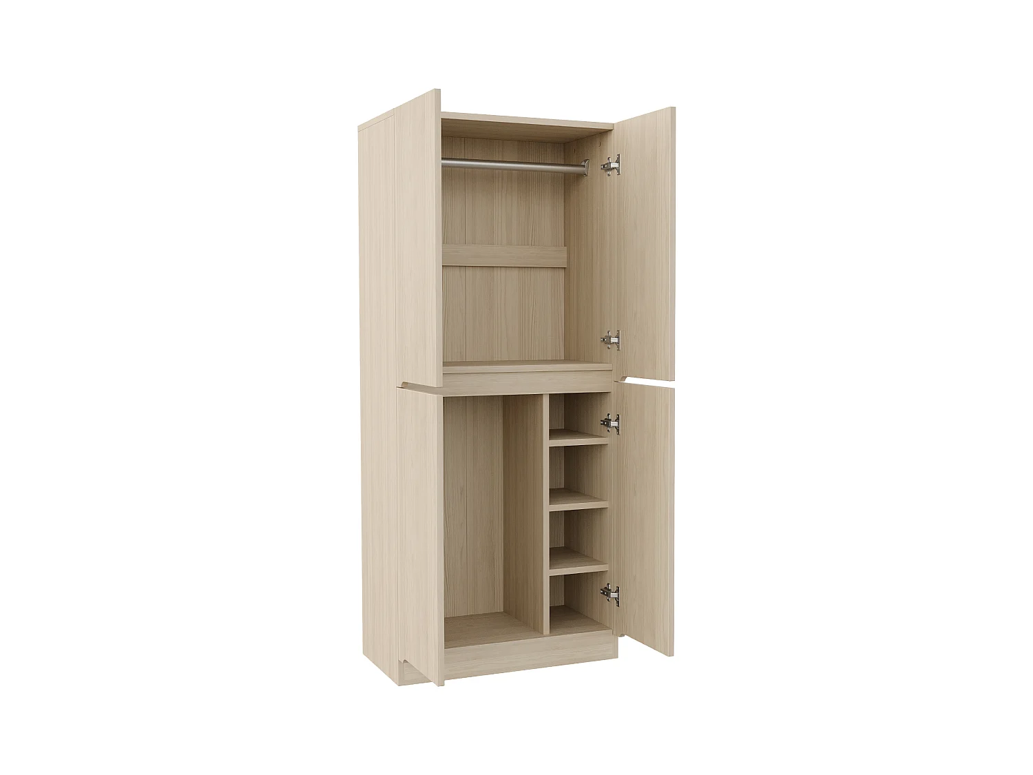 Armoire 70 x 40 x 170 cm - modèle à 2 portes avec compartiment de rangement - bois - naturel