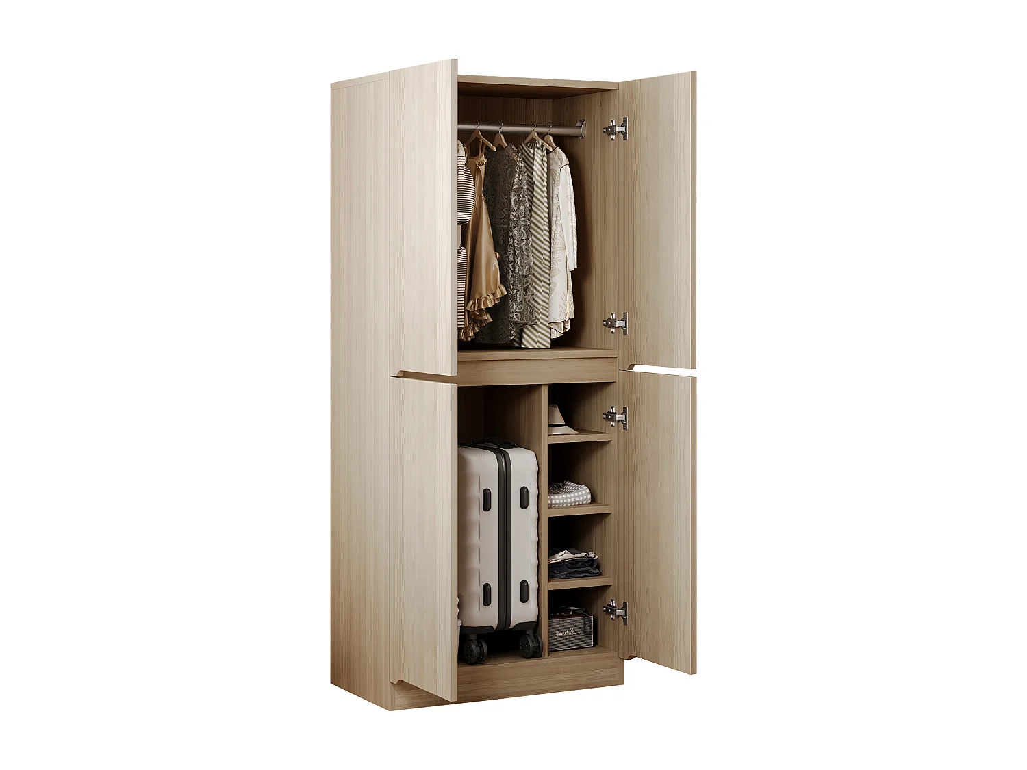 Armoire 70 x 40 x 170 cm - modèle à 2 portes avec compartiment de rangement - bois - naturel