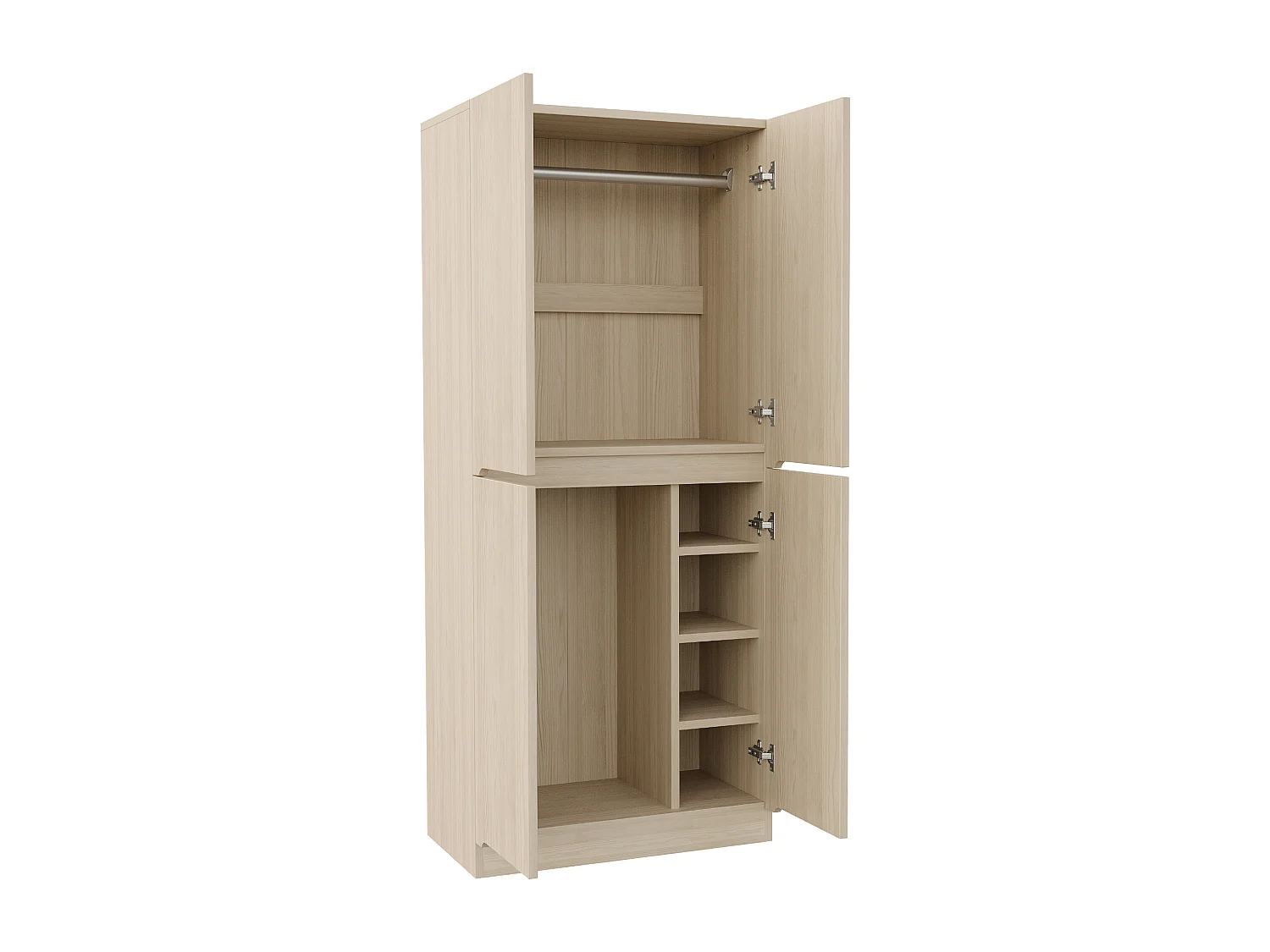 Armoire 70 x 40 x 170 cm - modèle à 2 portes avec compartiment de rangement - bois - naturel