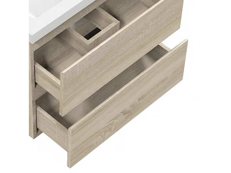 Mueble de baño flotante con lavabo, 50 x 38.5 x 52 cm,Color Roble,Con 2 Cajones, Muebles de Alta Calidad, AICA