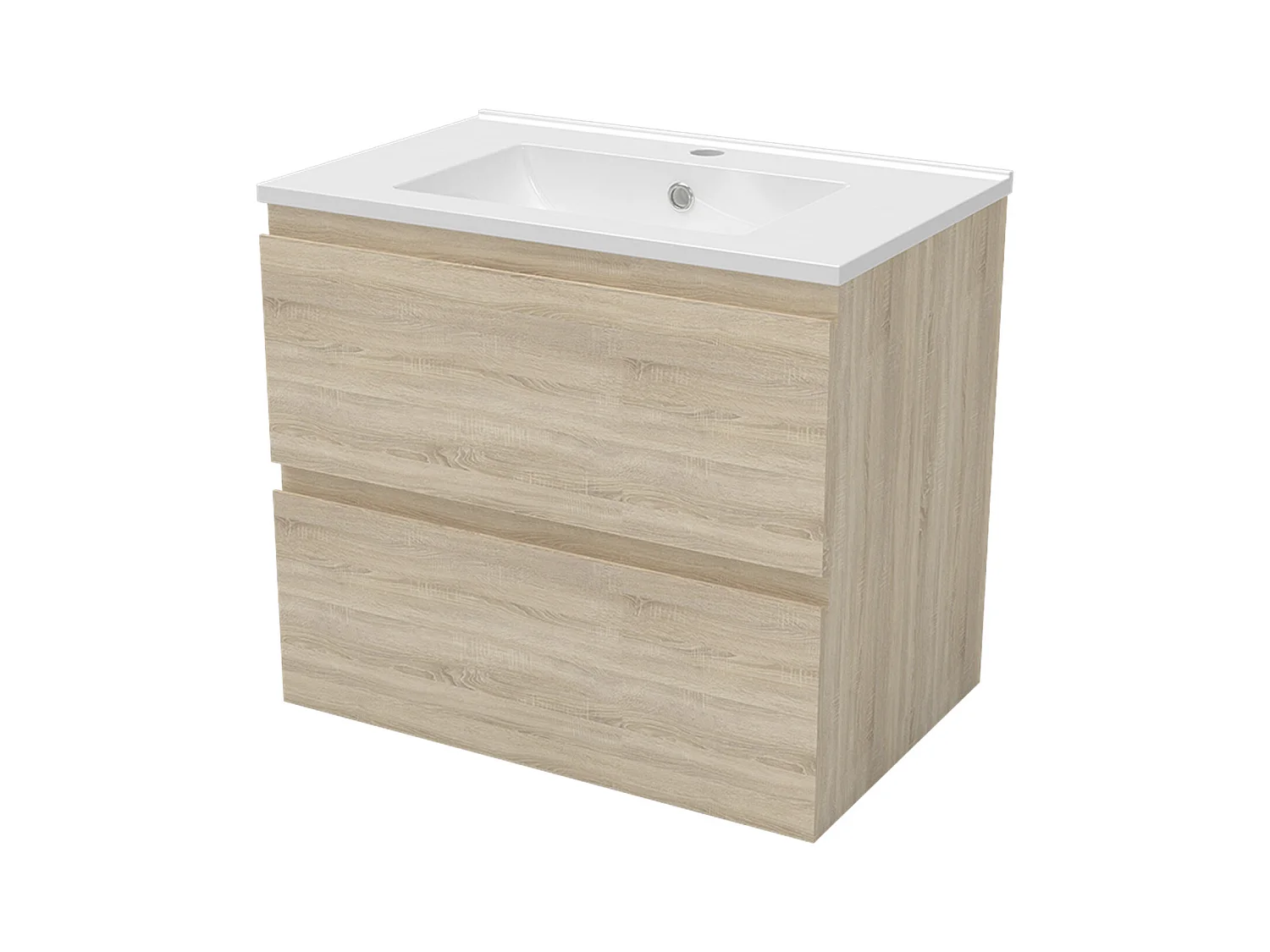 Mueble de baño flotante con lavabo, 60 x 38.5 x 52 cm,Color Roble,Con 2 Cajones, Muebles de Alta Calidad, AICA