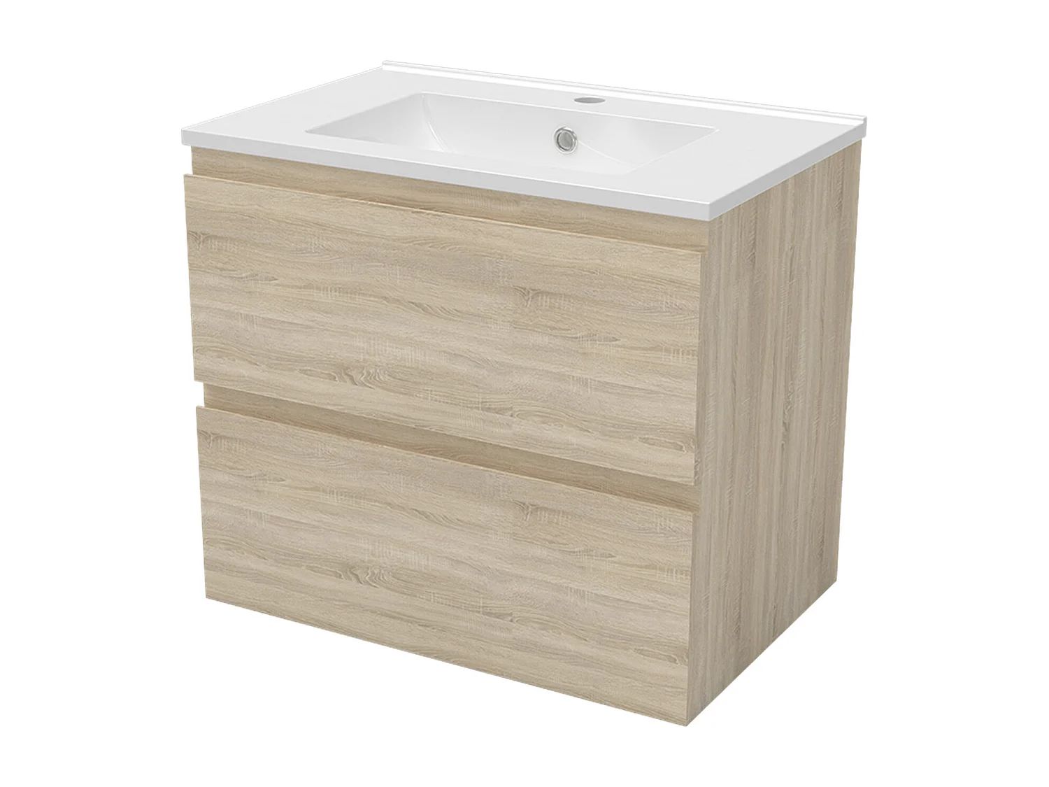 Mueble de baño flotante con lavabo, 60 x 38.5 x 52 cm,Color Roble,Con 2 Cajones, Muebles de Alta Calidad, AICA