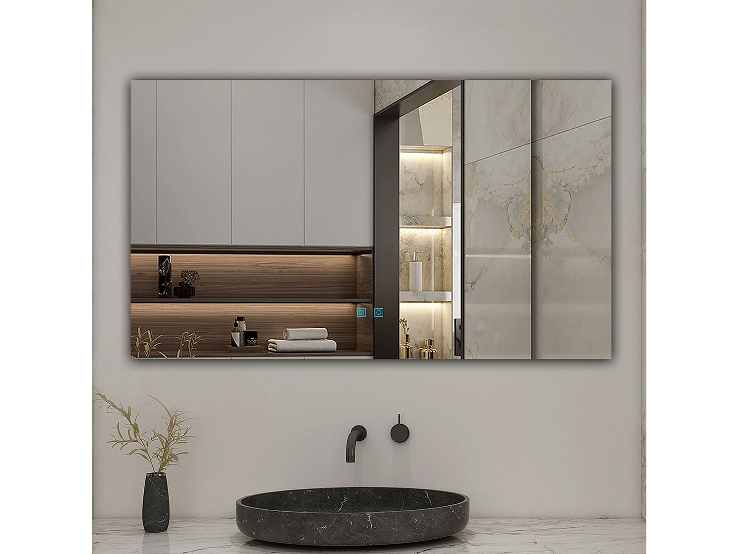 Espejo de baño con LED,100 x 60 cm, con iluminación LED de tres colores, rectangular, función antivaho, memoria de apagado y brillo ajustable.