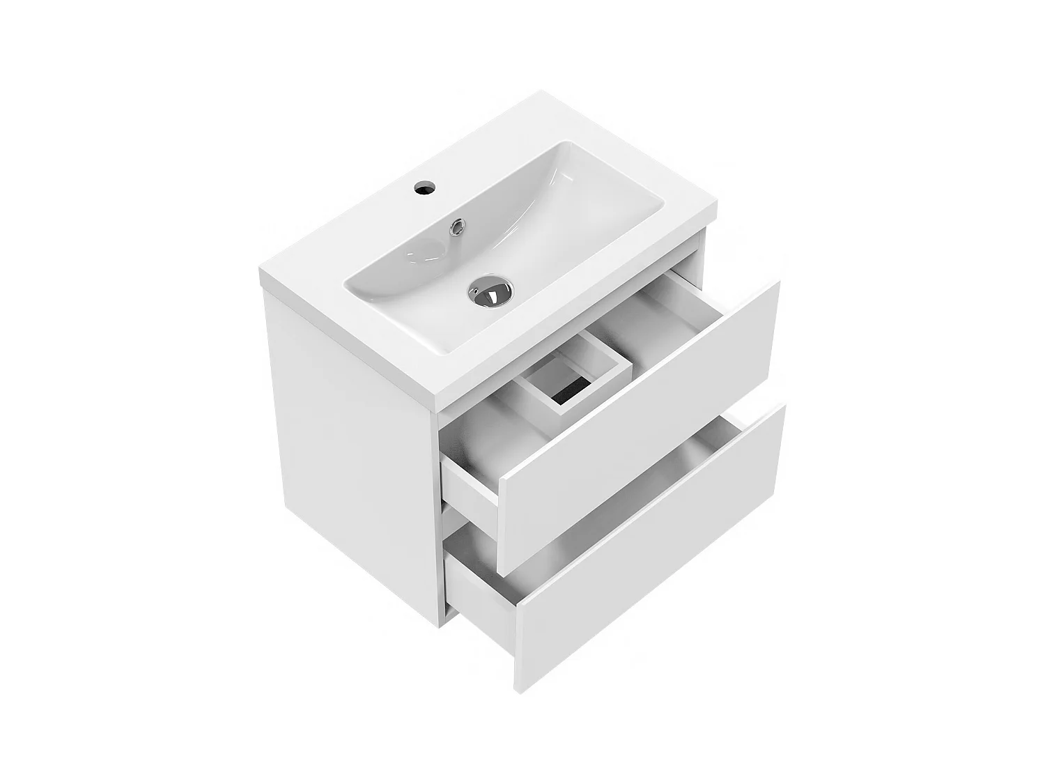 Mueble de baño flotante con lavabo, 50 x 38.5 x 52 cm, Blanco Mate,Con 2 Cajones, Muebles de Alta Calidad, AICA