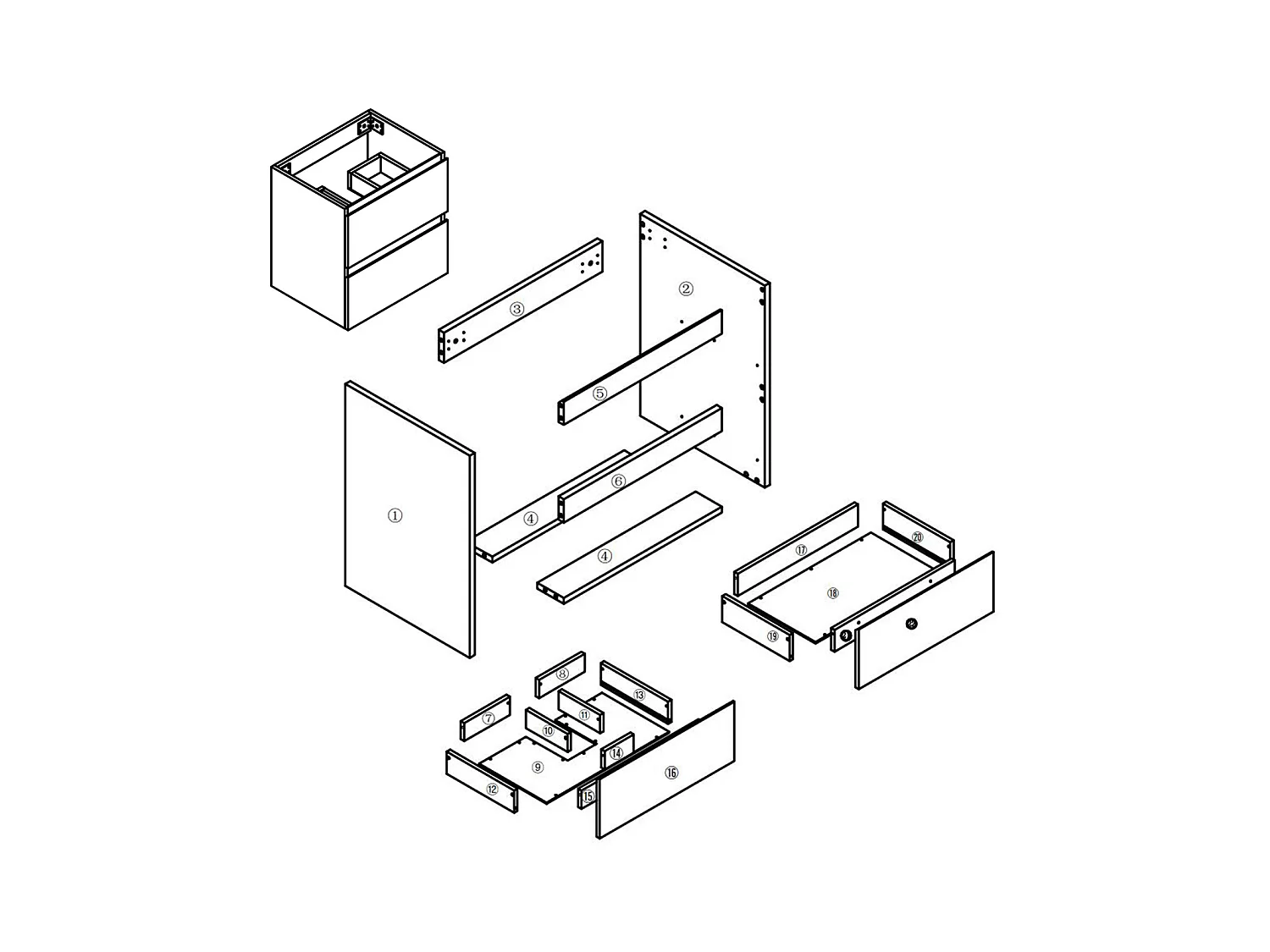 Mueble de baño flotante con lavabo, 50 x 38.5 x 52 cm, Blanco Mate,Con 2 Cajones, Muebles de Alta Calidad, AICA