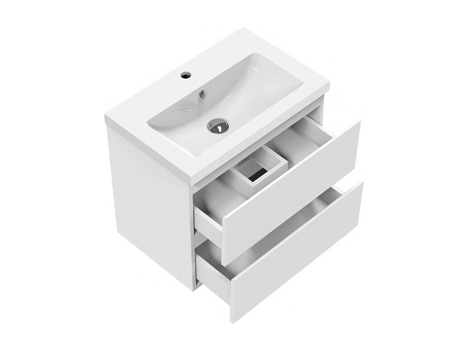 Mueble de baño flotante con lavabo, 50 x 38.5 x 52 cm, Blanco Mate,Con 2 Cajones, Muebles de Alta Calidad, AICA