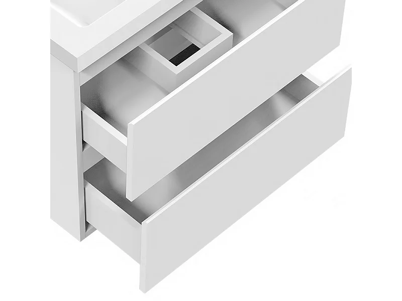 Mueble de baño flotante con lavabo, 50 x 38.5 x 52 cm, Blanco Mate,Con 2 Cajones, Muebles de Alta Calidad, AICA