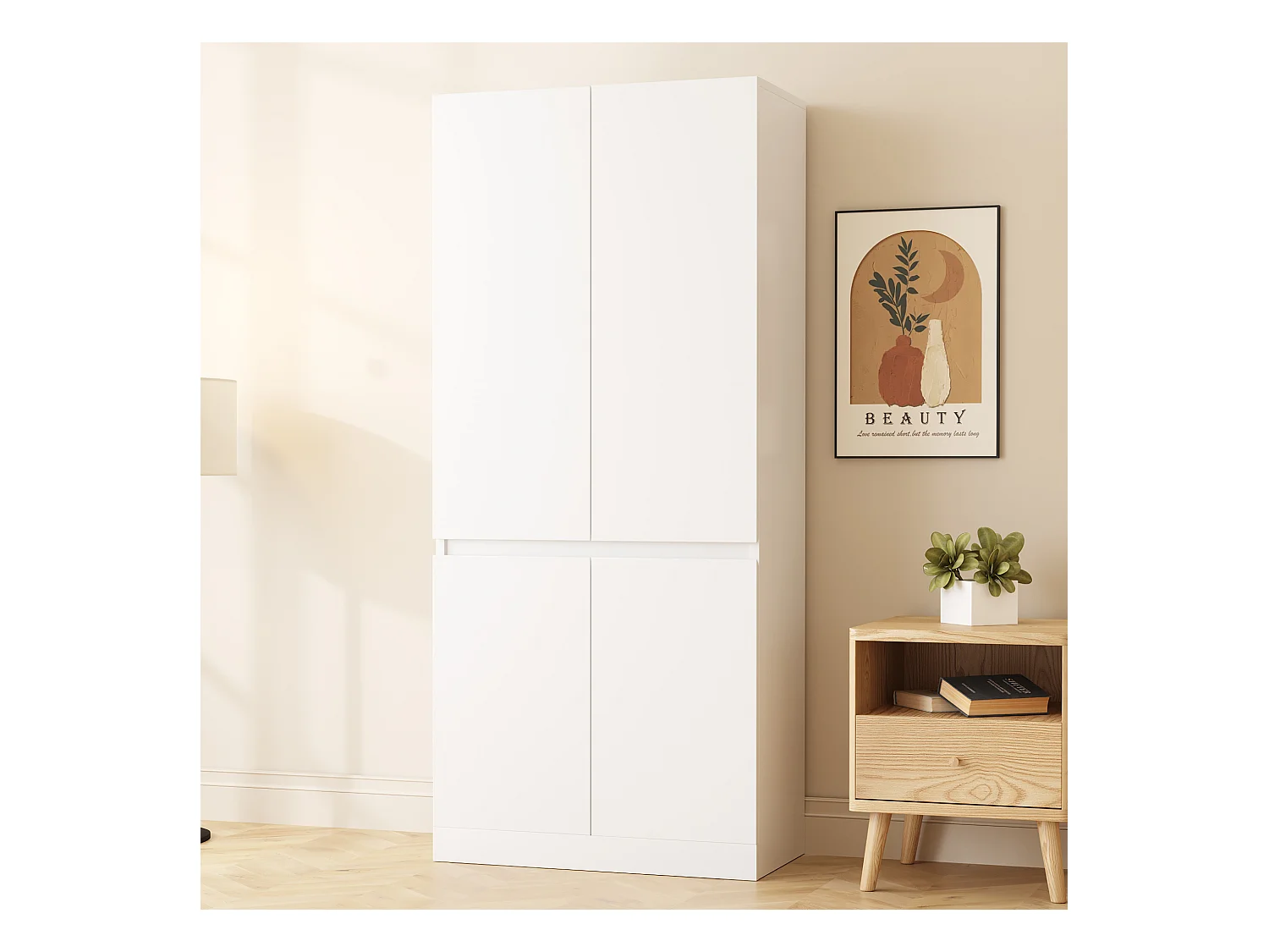 Armoire à 2 portes avec compartiment de rangement - 70 x 40 x 170 cm - bois - blanc