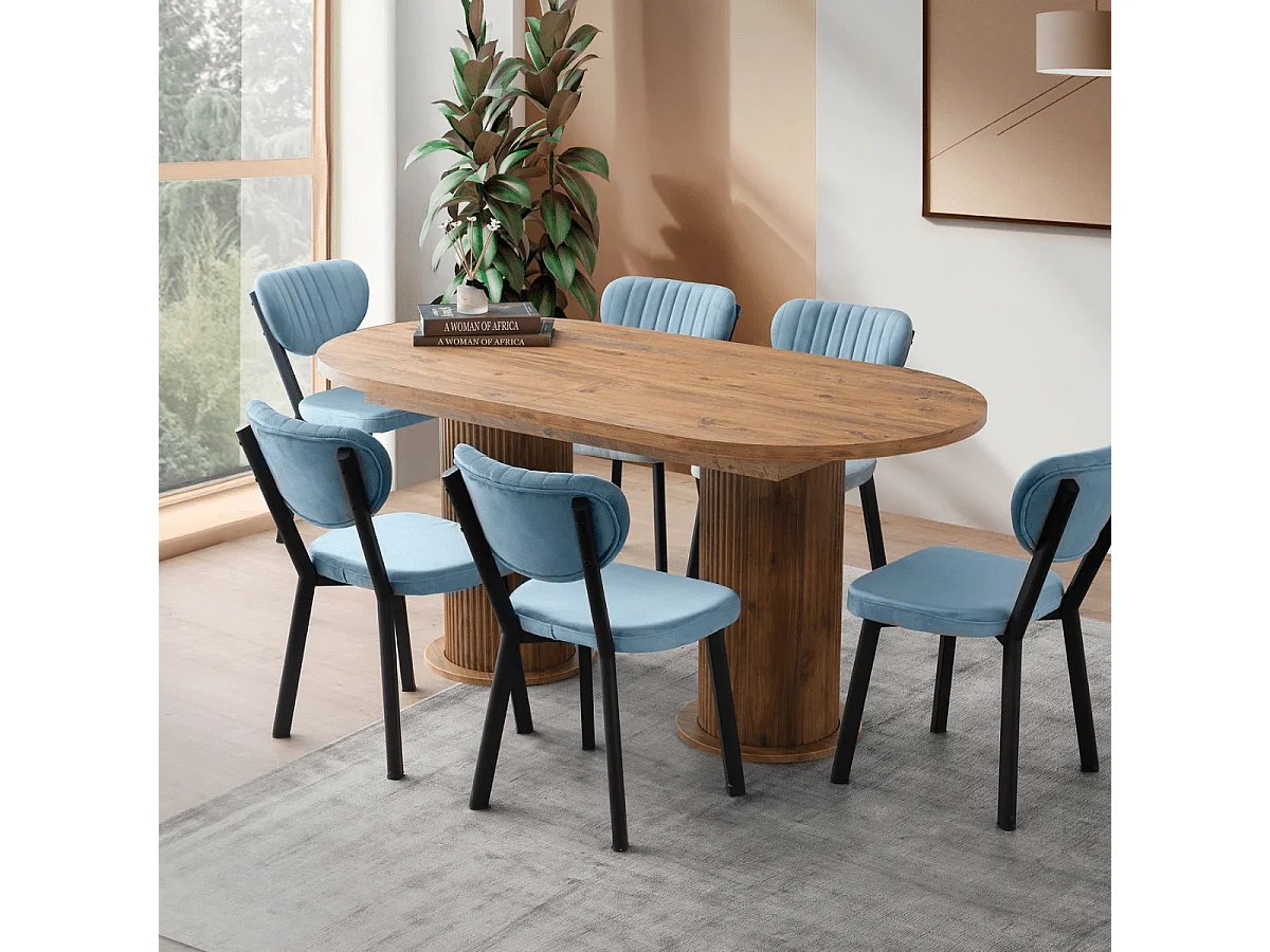 Table à manger extensible de 180 à 216 cm décor noyer - GUSTO