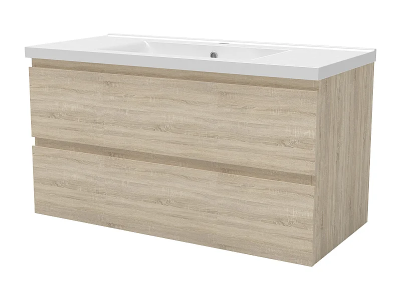 Mueble de baño flotante con lavabo, 99 x 44.5 x 52 cm,Color Roble,Con 2 Cajones, Muebles de Alta Calidad, AICA