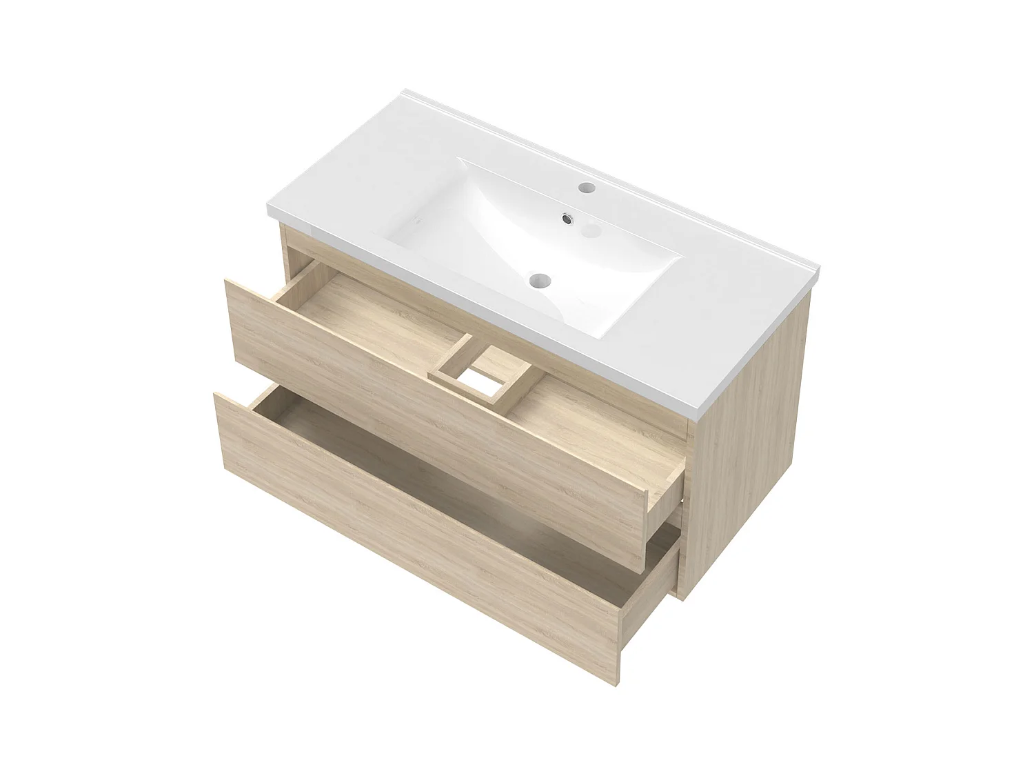 Mueble de baño flotante con lavabo, 99 x 44.5 x 52 cm,Color Roble,Con 2 Cajones, Muebles de Alta Calidad, AICA