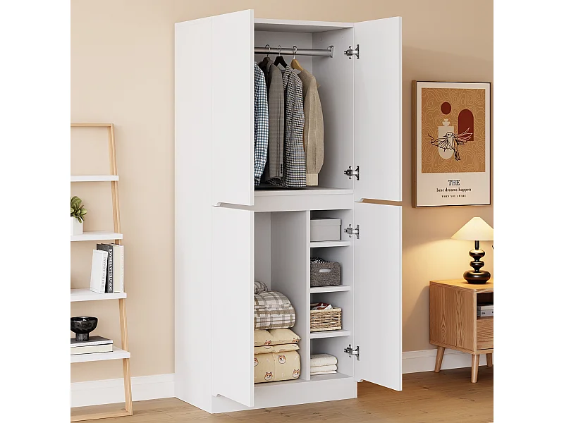 Armoire 70 x 40 x 170 cm - modèle à 2 portes avec compartiment de rangement - bois - blanc