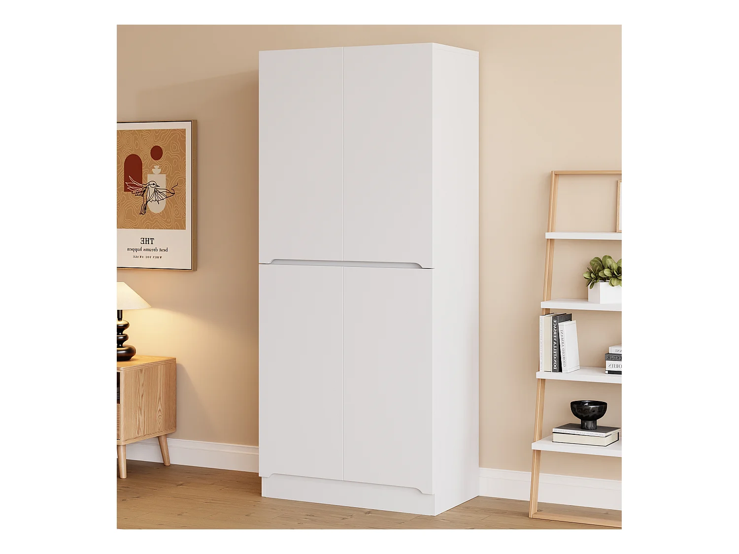 Armoire 70 x 40 x 170 cm - modèle à 2 portes avec compartiment de rangement - bois - blanc