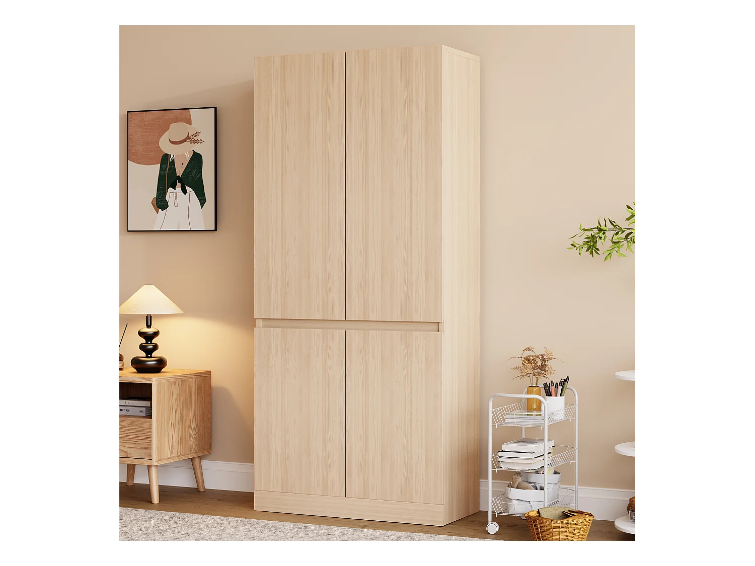 Armoire à 2 portes avec compartiment de rangement - 70 x 40 x 170 cm - bois - naturel