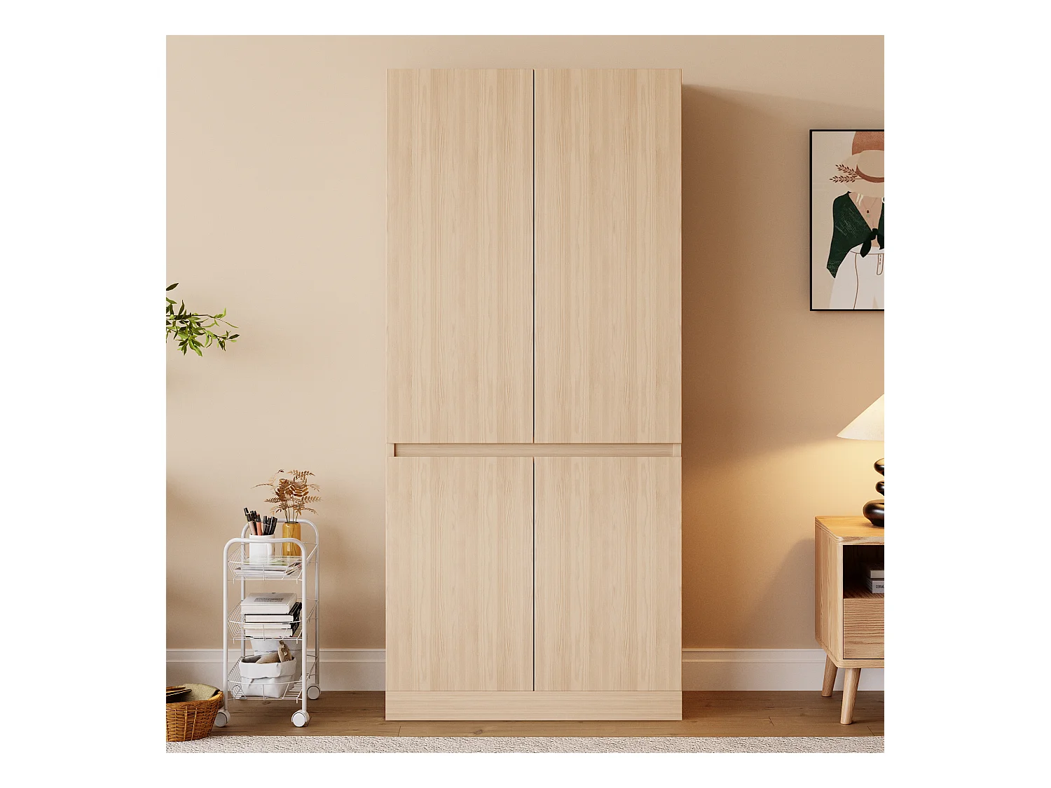 Armoire à 2 portes avec compartiment de rangement - 70 x 40 x 170 cm - bois - naturel