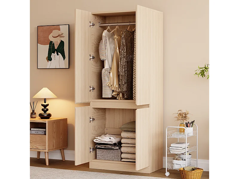 Armoire à 2 portes avec compartiment de rangement - 70 x 40 x 170 cm - bois - naturel